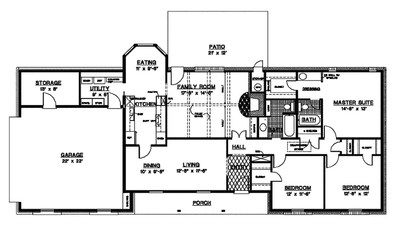Ranch House Plan First Floor - Newhope Ranch Home 020D-0134 - Shop House Plans and More