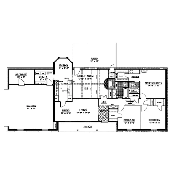 Traditional House Plan First Floor - Newhope Ranch Home 020D-0134 - Shop House Plans and More