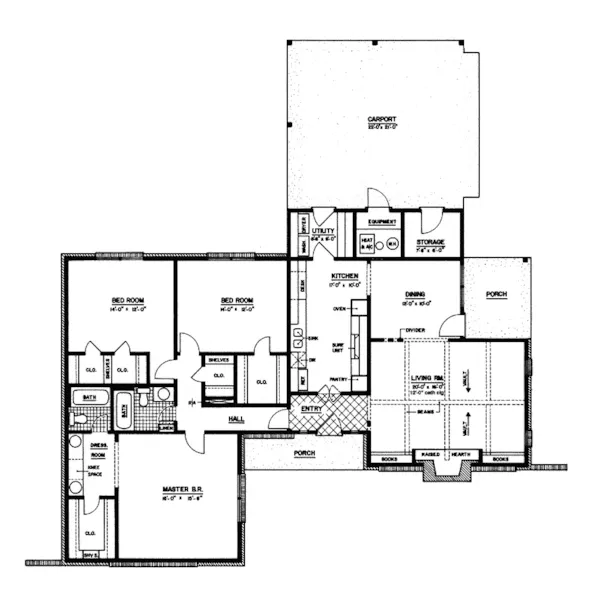 Ranch House Plan First Floor - Altheimer Rustic Ranch Home 020D-0135 - Search House Plans and More