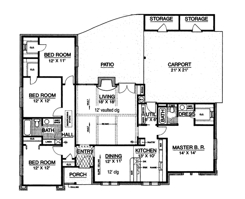 Traditional House Plan First Floor - Indian Bay Ranch Home 020D-0136 - Search House Plans and More