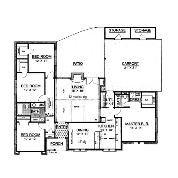 Traditional House Plan First Floor - Indian Bay Ranch Home 020D-0136 - Search House Plans and More