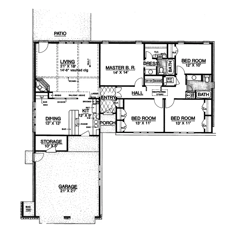 Ranch House Plan First Floor - Lambrook Tudor Ranch Home 020D-0138 - Shop House Plans and More