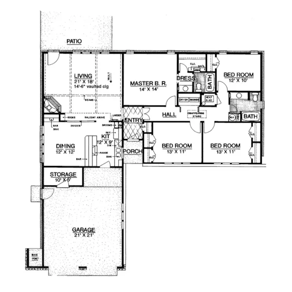 Ranch House Plan First Floor - Lambrook Tudor Ranch Home 020D-0138 - Shop House Plans and More