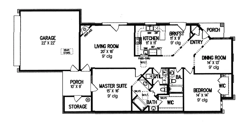 Sunbelt House Plan First Floor - Elaine Narrow Lot Ranch Home 020D-0139 - Search House Plans and More