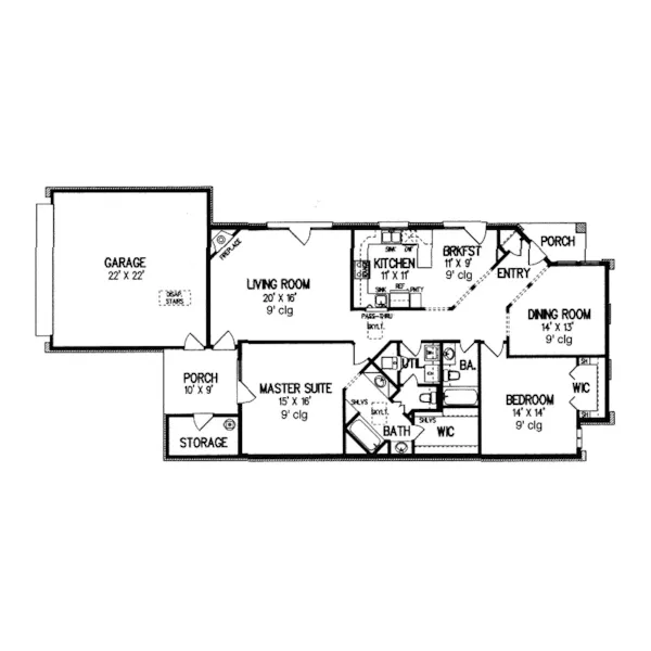 Sunbelt House Plan First Floor - Elaine Narrow Lot Ranch Home 020D-0139 - Search House Plans and More