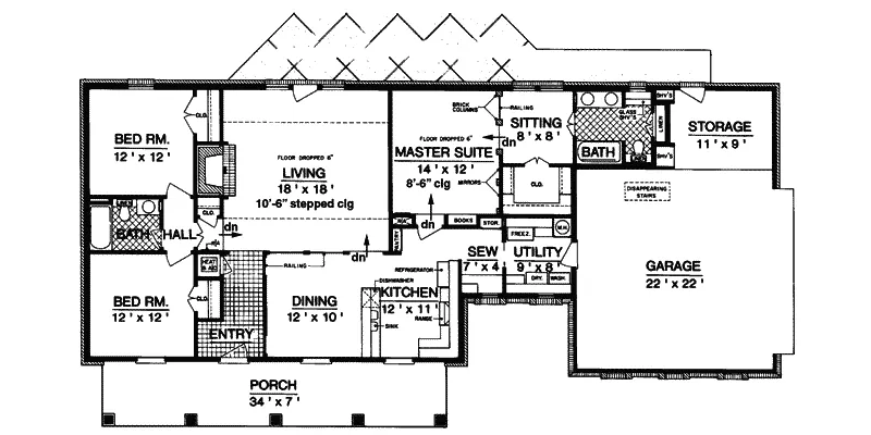Colonial House Plan First Floor - Buckville Ranch Home 020D-0144 - Search House Plans and More