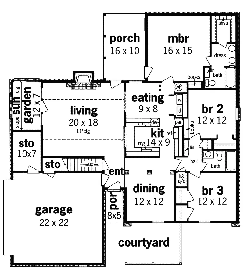 Traditional House Plan First Floor - Emmet Park Country Ranch Home 020D-0148 - Search House Plans and More