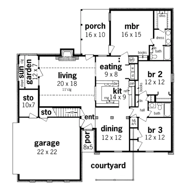 Traditional House Plan First Floor - Emmet Park Country Ranch Home 020D-0148 - Search House Plans and More