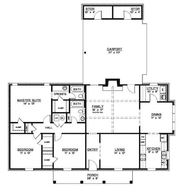 Ranch House Plan First Floor - Laneburg Country Ranch Home 020D-0154 - Shop House Plans and More