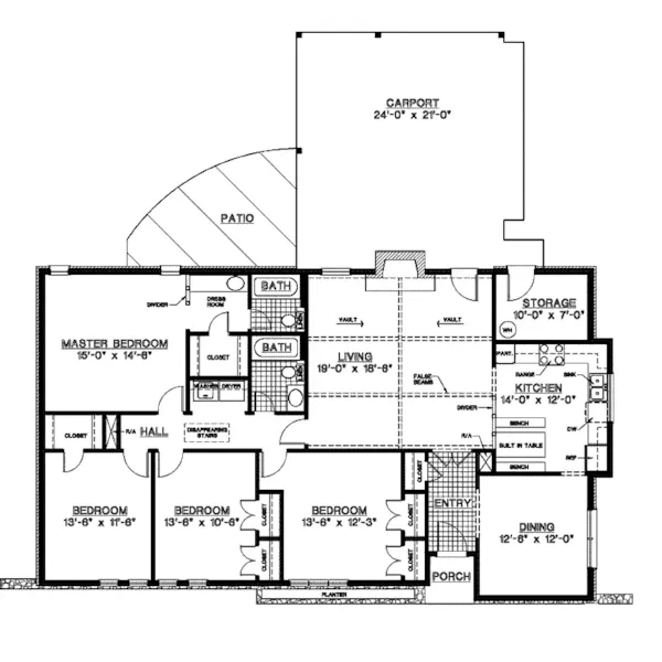 Southern House Plan First Floor - Canfield One-Story Home 020D-0155 - Search House Plans and More