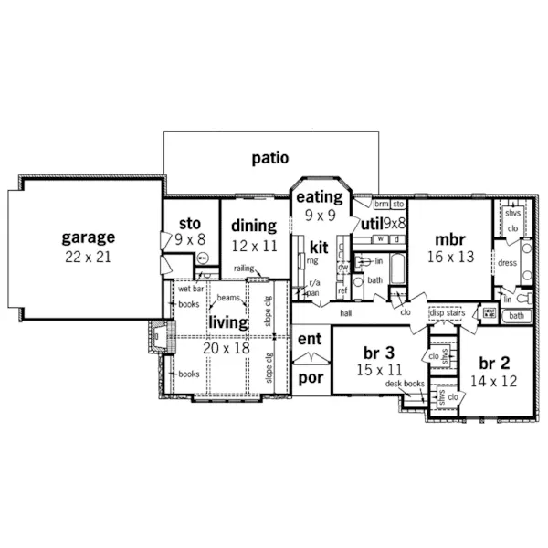 Modern House Plan First Floor - Monticello Bay Ranch Home 020D-0157 - Shop House Plans and More