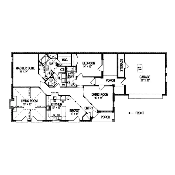 Ranch House Plan First Floor - McArthur Narrow Lot Home 020D-0160 - Shop House Plans and More