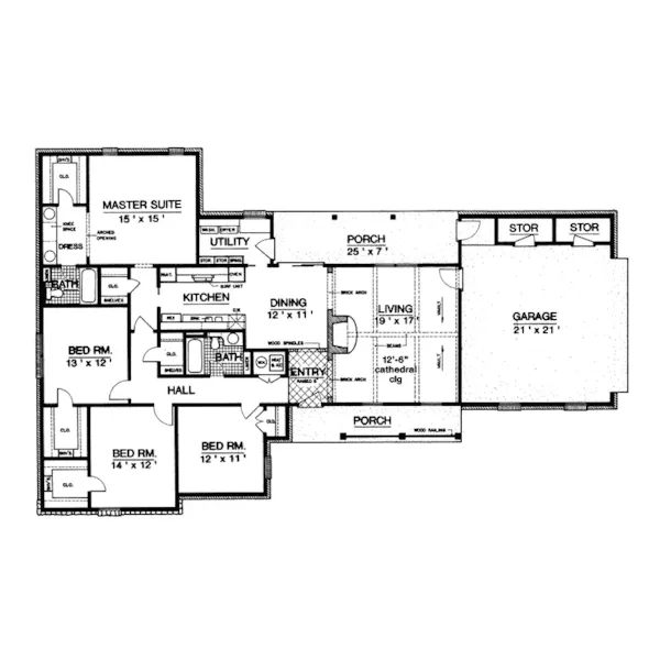 Southern House Plan First Floor - Beyers Ranch Home 020D-0169 - Search House Plans and More