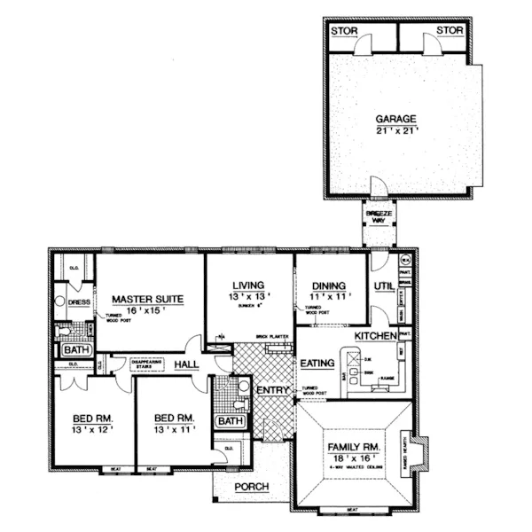 Tudor House Plan First Floor - Perryton  Ranch Home 020D-0170 - Shop House Plans and More