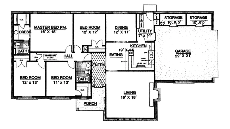 Tudor House Plan First Floor - Hornbrook Ranch Home 020D-0173 - Search House Plans and More