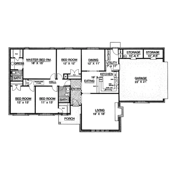 Traditional House Plan First Floor - Hornbrook Ranch Home 020D-0173 - Search House Plans and More