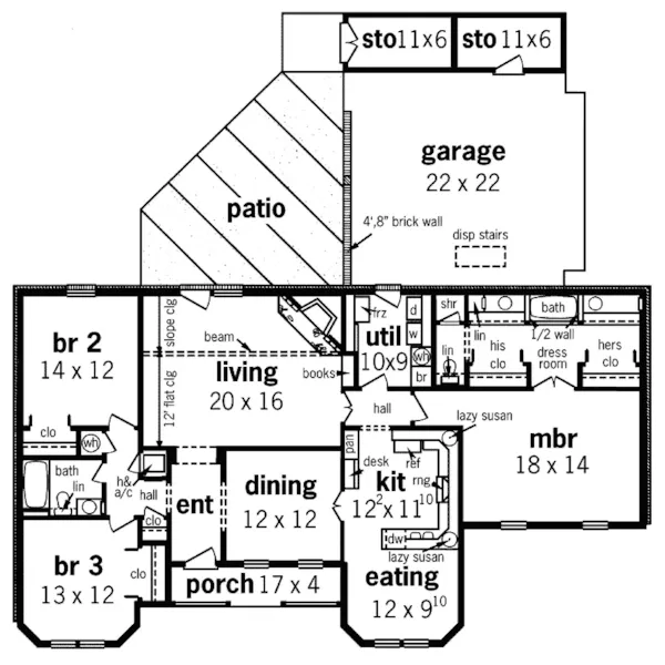 Ranch House Plan First Floor - Smith River Southern Ranch Home 020D-0175 - Shop House Plans and More