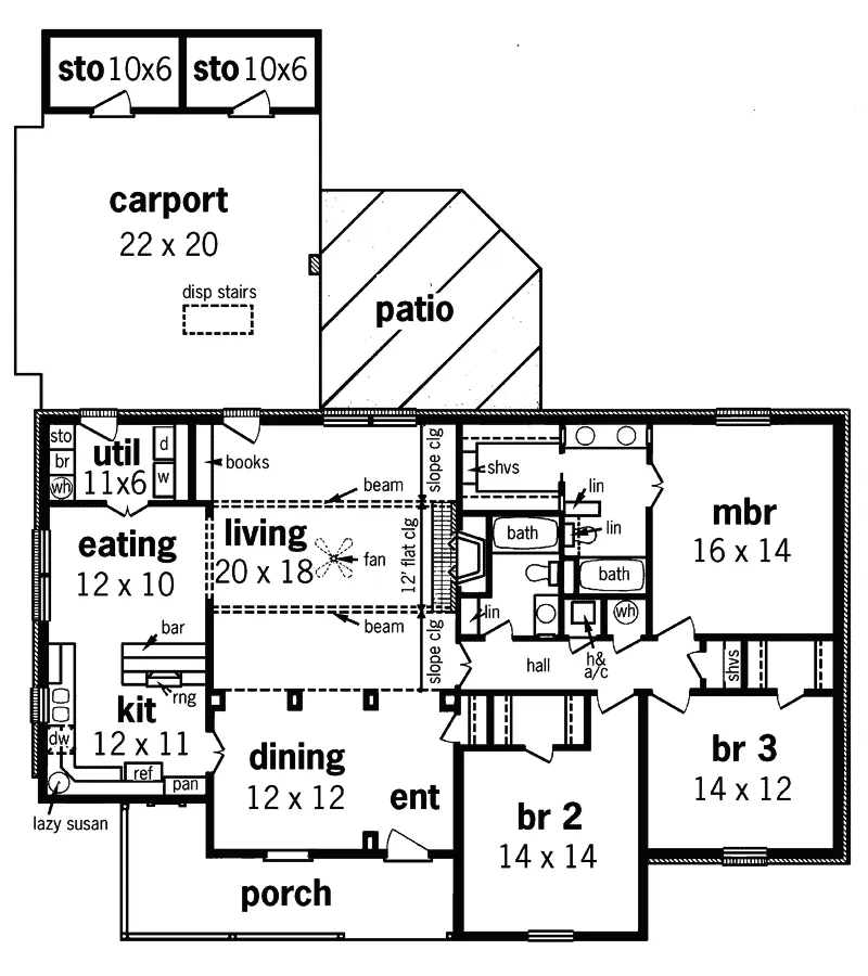 Farmhouse Plan First Floor - Humboldt Country Ranch Home 020D-0176 - Search House Plans and More