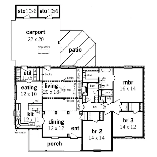 Ranch House Plan First Floor - Humboldt Country Ranch Home 020D-0176 - Search House Plans and More