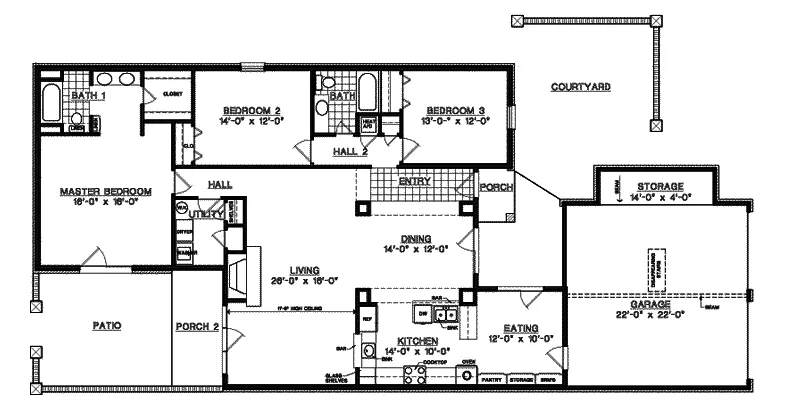Ranch House Plan First Floor - Dorris European Ranch Home 020D-0178 - Search House Plans and More