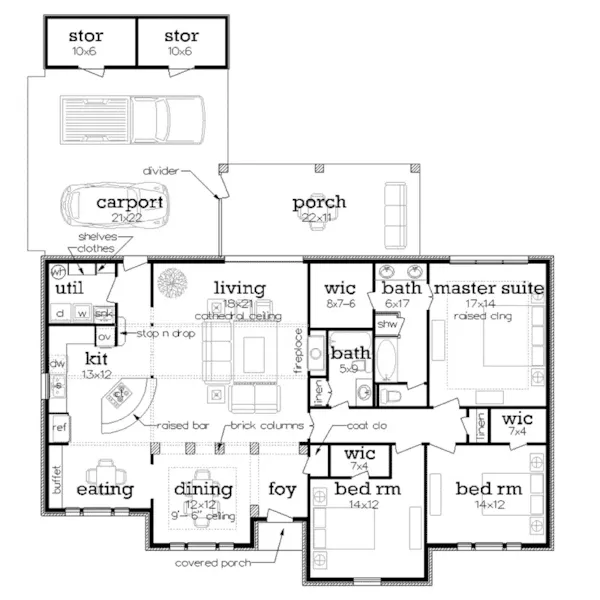 Ranch House Plan First Floor - Eagleville Ranch Home 020D-0180 - Search House Plans and More