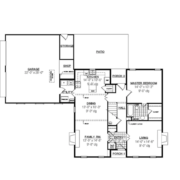 Country House Plan First Floor - Callahan Early American Home 020D-0182 - Search House Plans and More