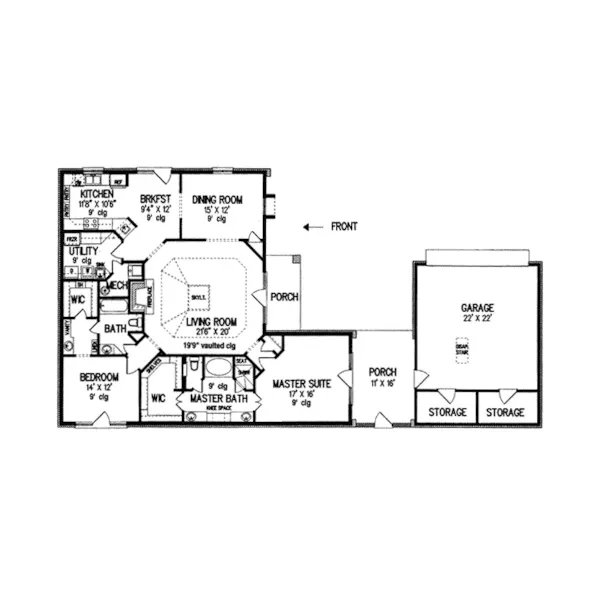 Ranch House Plan First Floor - Montague Ranch Home 020D-0185 - Shop House Plans and More