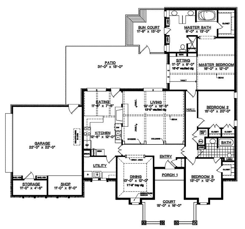 Traditional House Plan First Floor - McDonald Place Tudor Home 020D-0187 - Shop House Plans and More