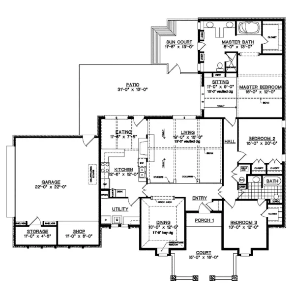 Southern House Plan First Floor - McDonald Place Tudor Home 020D-0187 - Shop House Plans and More