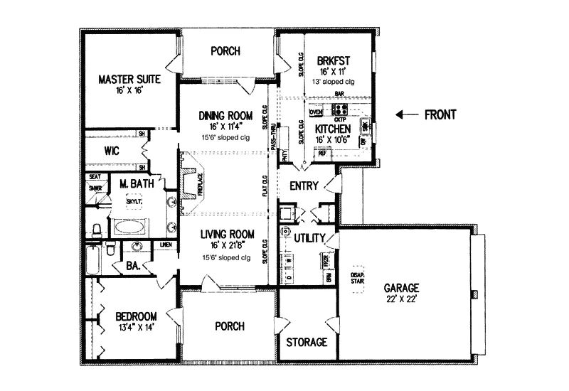 Ranch House Plan First Floor - Oak Run Traditional Ranch Home 020D-0190 - Shop House Plans and More