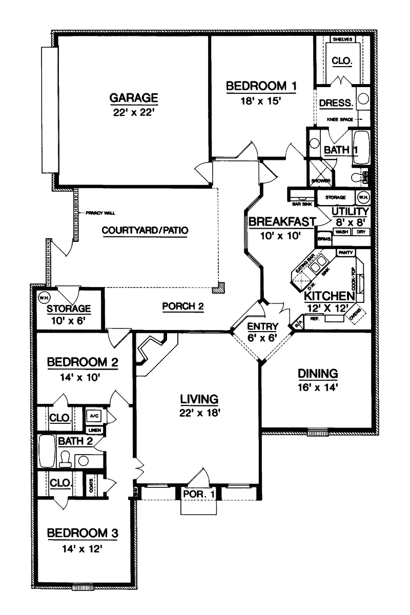 Ranch House Plan First Floor - Fieldbrook Southern Ranch Home 020D-0192 - Search House Plans and More
