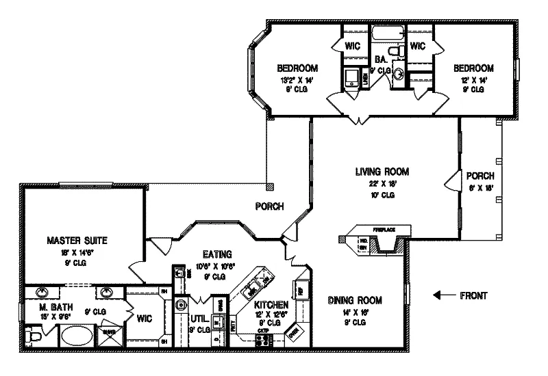 Ranch House Plan First Floor - Sierraville European Ranch Home 020D-0198 - Shop House Plans and More