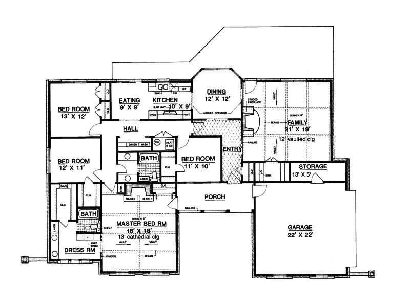 Country House Plan First Floor - Shasta Tudor Ranch Home 020D-0202 - Shop House Plans and More