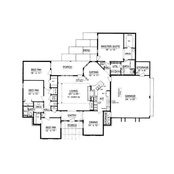 Ranch House Plan First Floor - Brownsville Southern Ranch Home 020D-0208 - Search House Plans and More