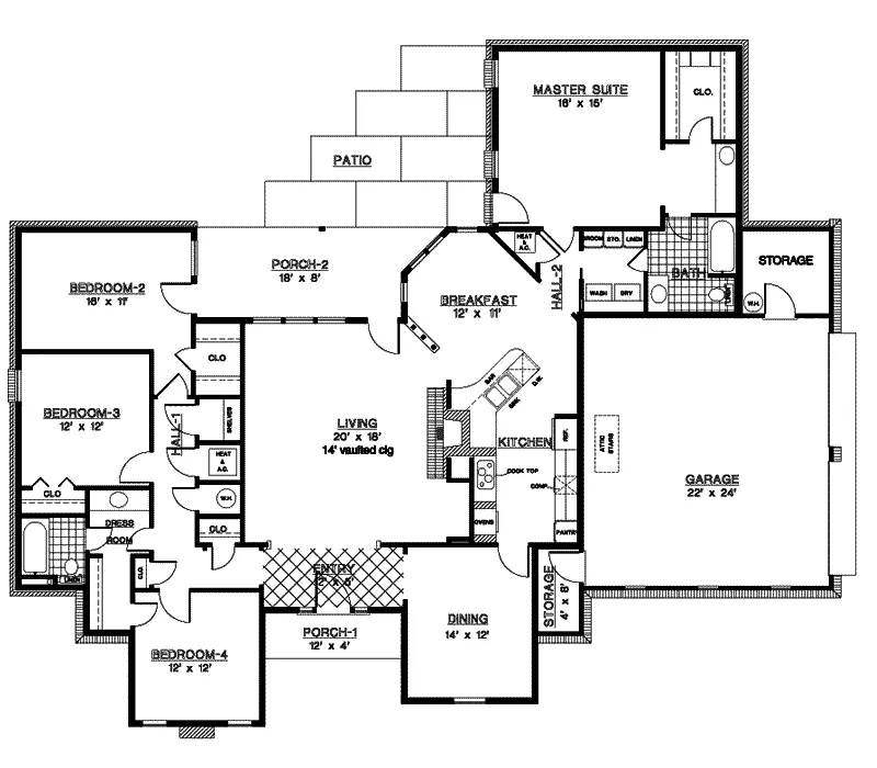 Ranch House Plan First Floor - Palermo Point Ranch Home 020D-0210 - Shop House Plans and More