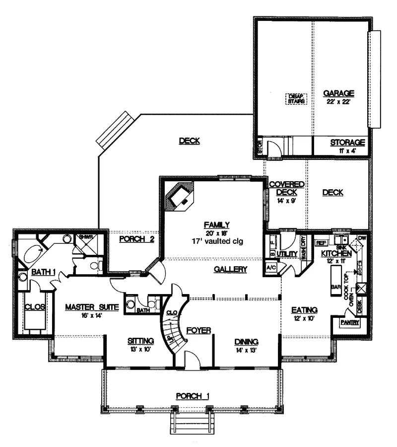 Southern House Plan First Floor - Alderpoint Farmhouse 020D-0216 - Search House Plans and More