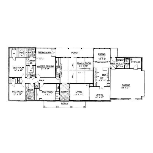 Traditional House Plan First Floor - Olivecrest Ranch Home 020D-0227 - Shop House Plans and More