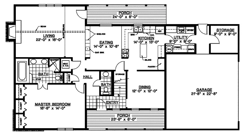 Country House Plan First Floor - Paxton Country Farmhouse 020D-0230 - Shop House Plans and More