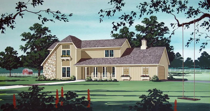 Rustic Country Two-Story Home With Stone Accent Wall