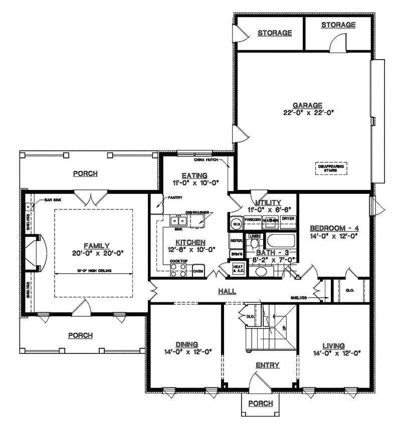 Southern House Plan First Floor - Twin Bridges Georgian Home 020D-0231 - Shop House Plans and More