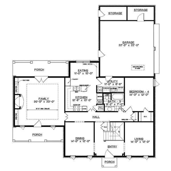 Southern House Plan First Floor - Twin Bridges Georgian Home 020D-0231 - Shop House Plans and More