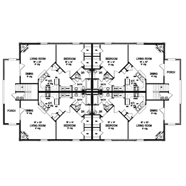 Multi-Family House Plan First Floor - Williams Traditional Eightplex 020D-0239 - Shop House Plans and More