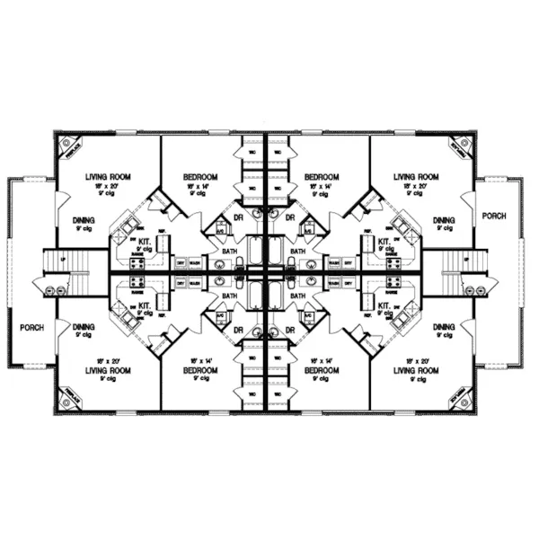 Multi-Family House Plan Second Floor - Williams Traditional Eightplex 020D-0239 - Shop House Plans and More