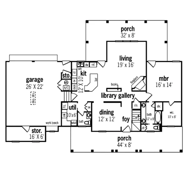 Southern House Plan First Floor - Glenhaven Plantation Home 020D-0240 - Search House Plans and More