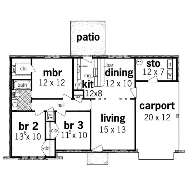 Ranch House Plan First Floor - Island Mountain Rustic Home 020D-0252 - Search House Plans and More