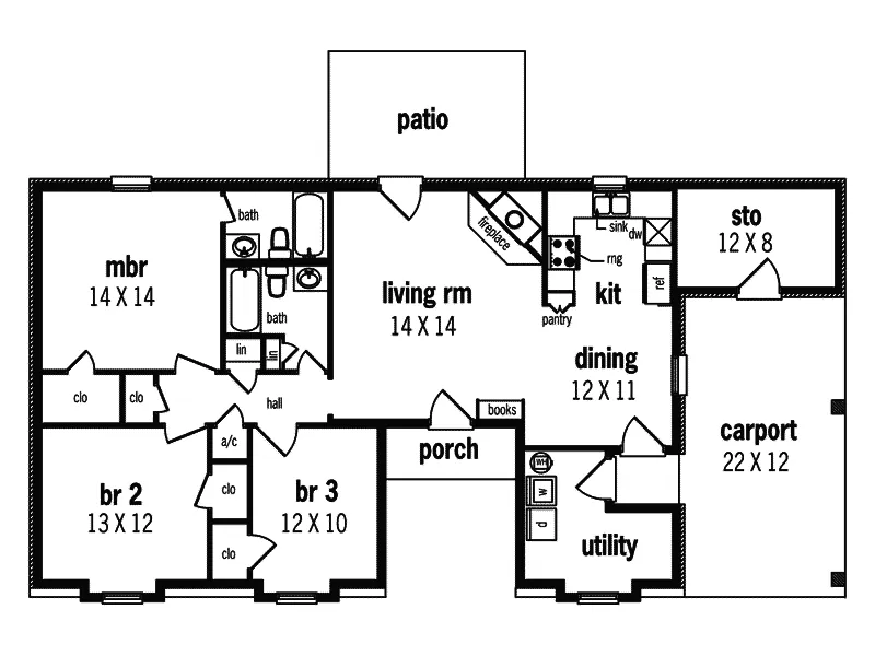 Traditional House Plan First Floor - Elmira Traditional Ranch Home 020D-0256 - Search House Plans and More