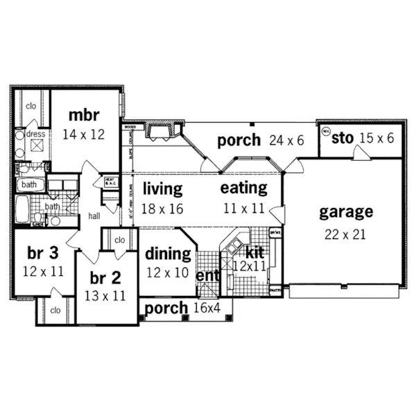 Southern House Plan First Floor - Bridgeport Trail Ranch Home 020D-0263 - Search House Plans and More