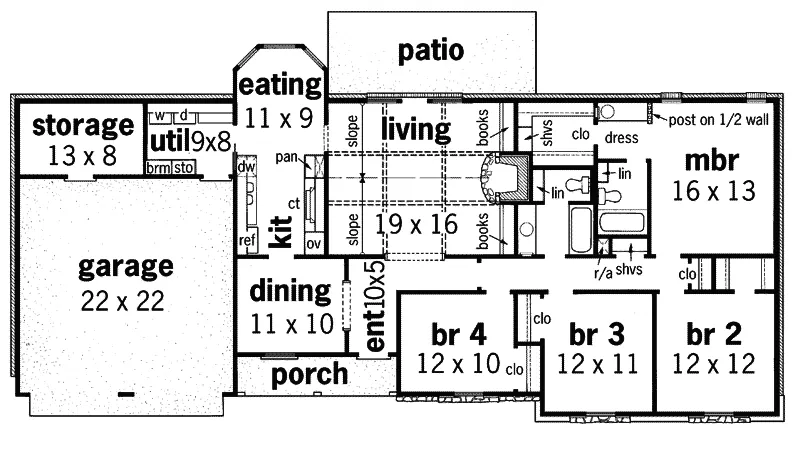 Ranch House Plan First Floor - Eagle Peak Rustic Ranch Home 020D-0264 - Search House Plans and More