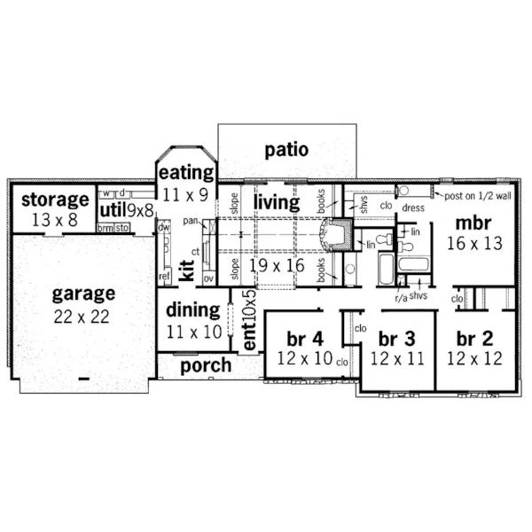 Southern House Plan First Floor - Eagle Peak Rustic Ranch Home 020D-0264 - Search House Plans and More