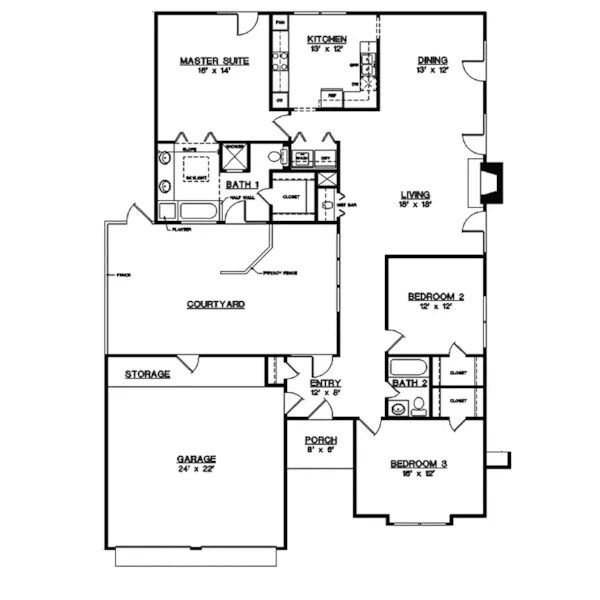 Sunbelt House Plan First Floor - Rovana Sunbelt Ranch Home 020D-0265 - Shop House Plans and More